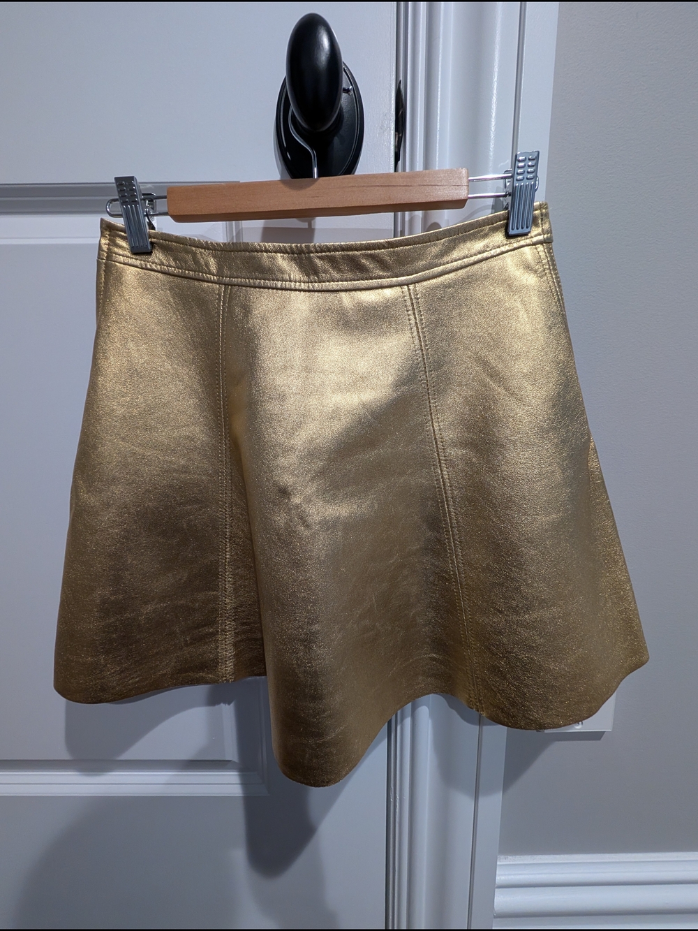 LoveShackFancy Leather Metallic Gold Skirt- Size 4